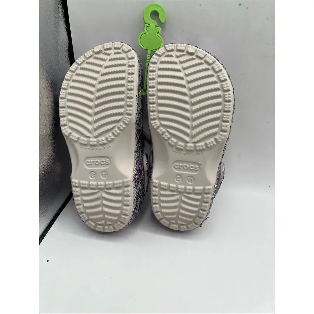 CROCS KIDS Classic Dazzle Glitter Clog 213915 Purple PINK With 5 Jibbitz NWT C11